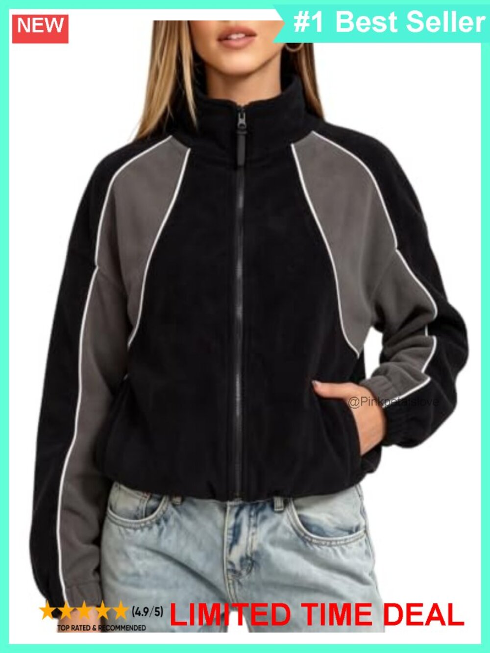 QINSEN Full Zip Fleece Jacket Color Block Sweatshirt Sherpa Coat